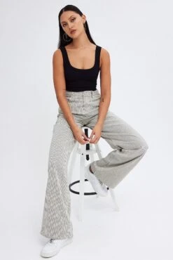 Grey Stripe Wide Leg Jeans High Rise -FabWear Shop dl1459a 84rb stripe 3