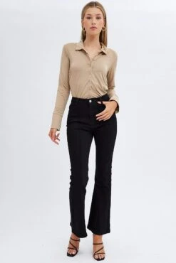Black Flare Jeans Mid Rise Pintuck