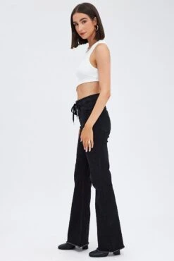 Black Flare Jeans Lace Up -FabWear Shop dl1489 84rb wash black 4