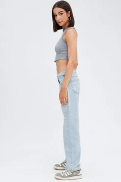 Denim Straight Jeans Low Rise -FabWear Shop dl1517 84rb light wash 4