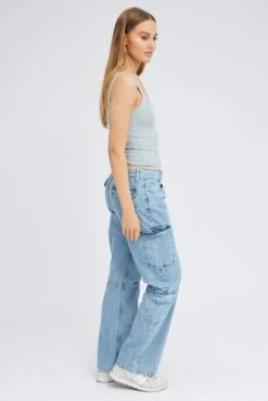 Denim Cargo Jeans Straight Out Pocket -FabWear Shop dl1521 84rb light wash 4