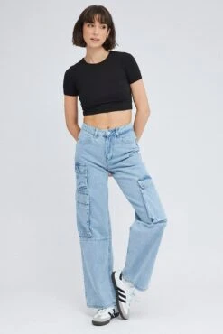 Denim Cargo Jeans Mid Rise Pocket -FabWear Shop dl1531a 20r light wash 3