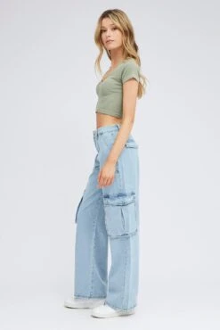 Denim Cargo Jean Multi Pocket -FabWear Shop dl1535 84rb light wash 4