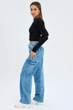 Denim Cargo Jeans Mid Rise Out Pocket -FabWear Shop dl1543 84rb mid wash 4