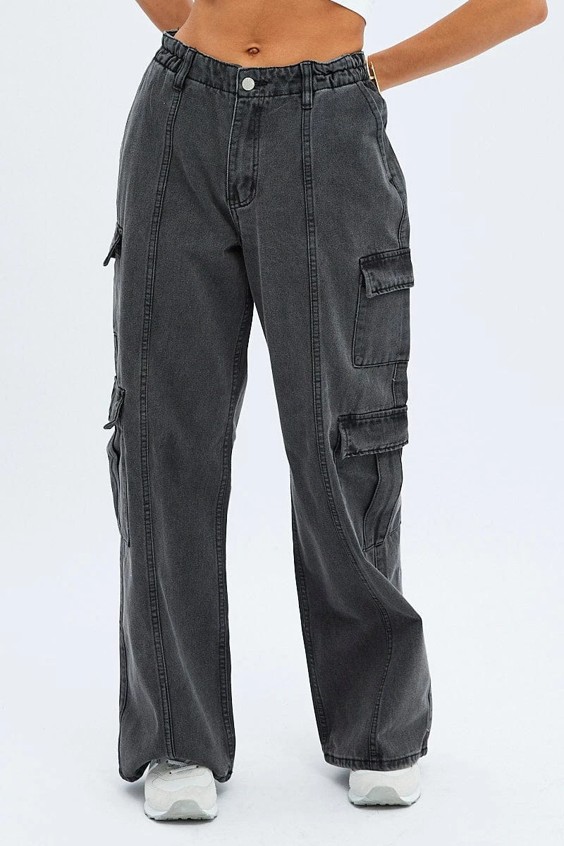 Grey Cargo Jeans Mid Rise Out Pocket 2 Grey Cargo Jeans Mid Rise Out Pocket - Image 2