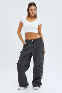 Grey Cargo Jeans Mid Rise Out Pocket 8 Grey Cargo Jeans Mid Rise Out Pocket -FabWear Shop dl1546 84rb charcoal 3