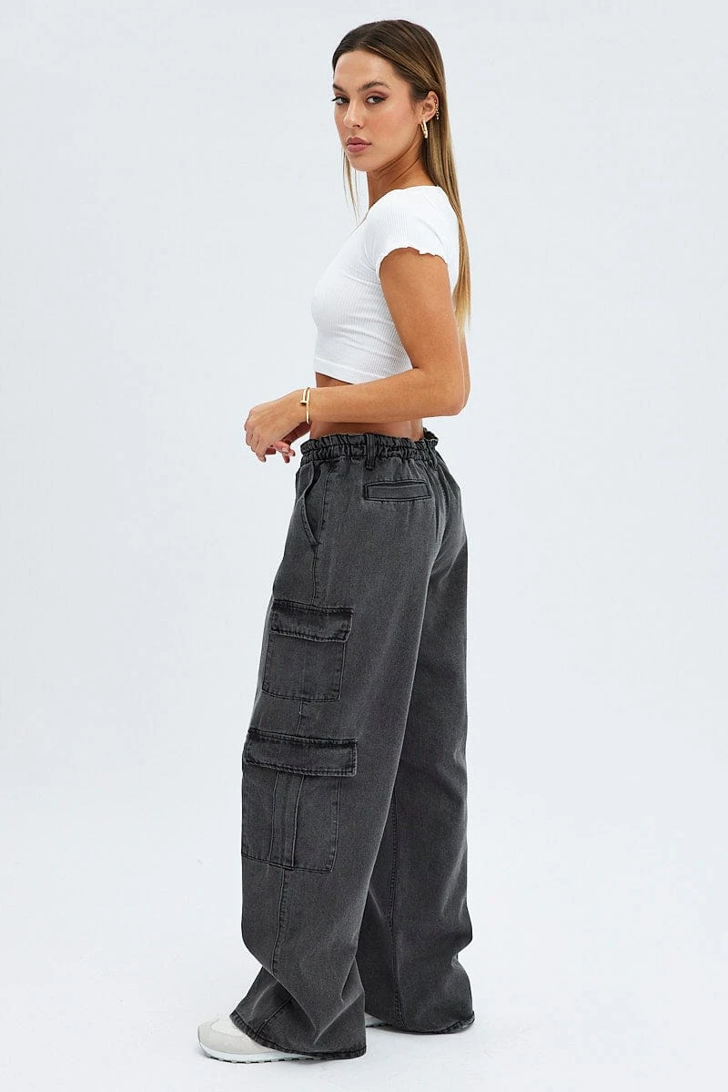 Grey Cargo Jeans Mid Rise Out Pocket 4 Grey Cargo Jeans Mid Rise Out Pocket - Image 4