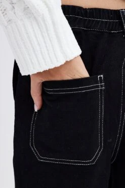 Black Cargo Jeans Straight Back Elastic Waist -FabWear Shop dl1553 34r black 6