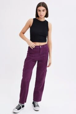 Purple Cargo Jeans Straight Back Elastic Waist -FabWear Shop dl1553 34r plum 3