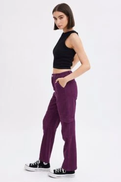 Purple Cargo Jeans Straight Back Elastic Waist -FabWear Shop dl1553 34r plum 4