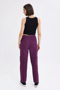 Purple Cargo Jeans Straight Back Elastic Waist -FabWear Shop dl1553 34r plum 5