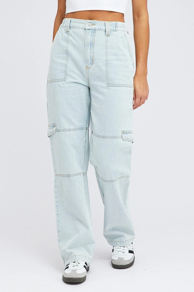 Denim Cargo Jeans Elastic Waist 2 Denim Cargo Jeans Elastic Waist - Image 2