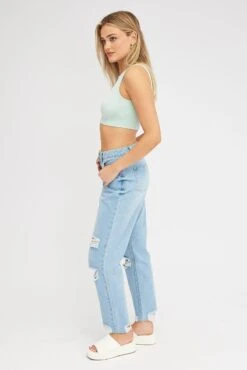 Denim Mom Jean High Rise Ripped 9 Denim Mom Jean High Rise Ripped -FabWear Shop dl1736 20rb light wash 4
