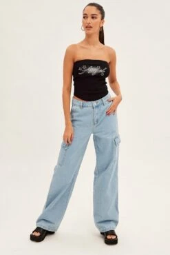 Blue Cargo Denim Jeans High Rise -FabWear Shop dl1844 33jb denim blue 3