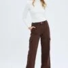 Brown Cargo Denim Jeans High Rise