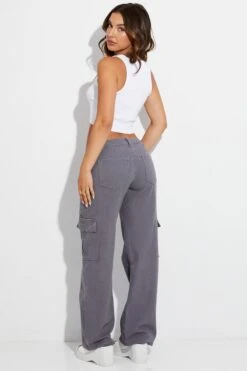 Grey Cargo Denim Jeans Low Rise -FabWear Shop dl1847 33jb charcoal 5