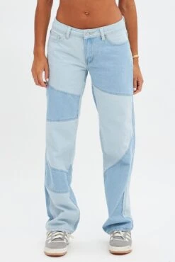 Blue Patchwork Denim Jeans Low Rise -FabWear Shop dl1861 20j denim blue 3