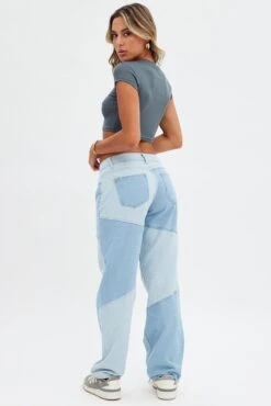 Blue Patchwork Denim Jeans Low Rise -FabWear Shop dl1861 20j denim blue 6