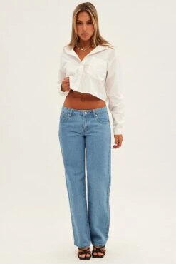 Blue Straight Denim Jeans Low Rise -FabWear Shop dl1861 33j denim blue 3