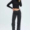 Black Straight Denim Jeans Low Rise