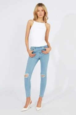 Denim Skinny Jeans Ripped -FabWear Shop dl1873 33rb mid wash 3