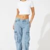 Denim Cargo Jeans High Rise Out Pocket
