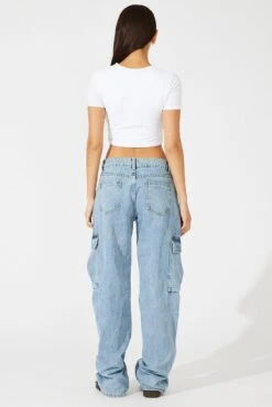 Denim Cargo Jeans High Rise Out Pocket -FabWear Shop dl1875 84rb light wash 5