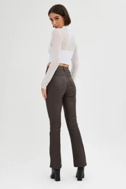 Brown Flare Denim Jeans Coated High Rise -FabWear Shop dl1882 33jb chocolate 5