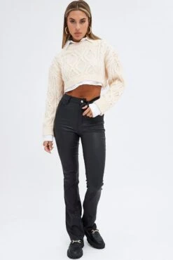 Black Flare Denim Jeans Coated High Rise -FabWear Shop dl1882a 33jb black 3