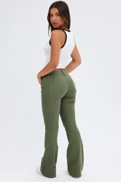 Green Flare Denim Jeans Low Rise -FabWear Shop dl1953 20j khaki 5