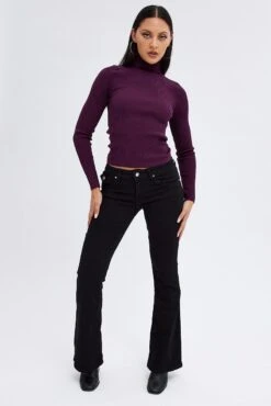 Black Flare Denim Jeans Low Rise