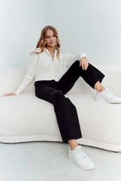 Black Straight Denim Jeans High Rise