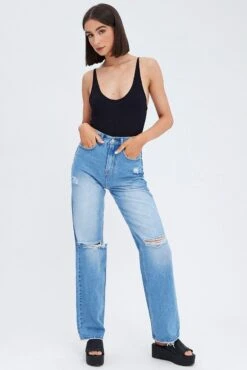 Blue Wide Leg Denim Jeans High Rise -FabWear Shop dl2029 81jb denim blue 3