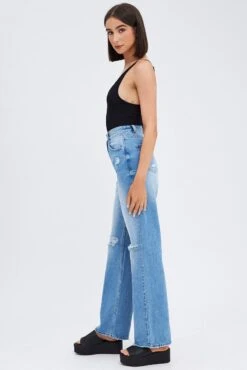 Blue Wide Leg Denim Jeans High Rise -FabWear Shop dl2029 81jb denim blue 4