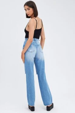 Blue Wide Leg Denim Jeans High Rise -FabWear Shop dl2029 81jb denim blue 5