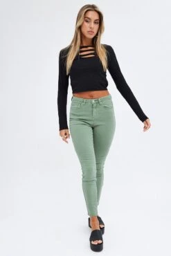 Green Skinny Denim Jeans Mid Rise -FabWear Shop dl2030 81jb khaki 3
