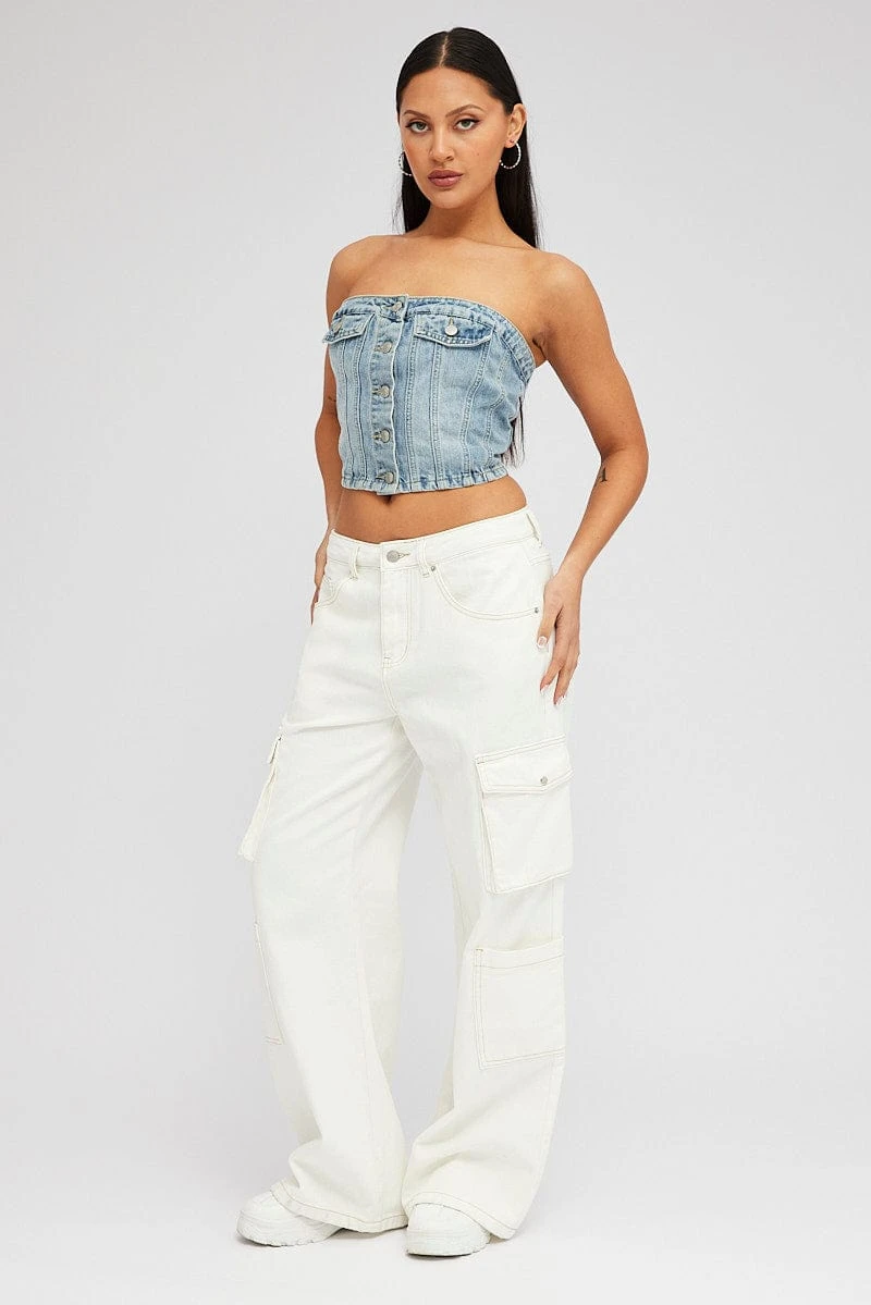 White Cargo Jean High Rise Multi Pocket 1 White Cargo Jean High Rise Multi Pocket