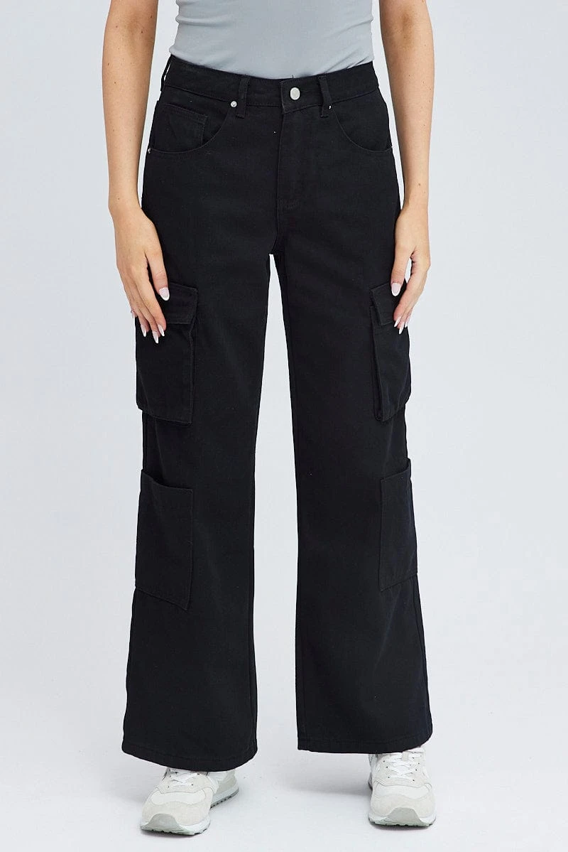 Black Cargo Jean High Rise Multi Pocket 2 Black Cargo Jean High Rise Multi Pocket - Image 2