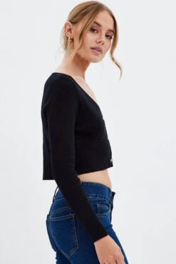 Black Knit Cardigan Long Sleeve -FabWear Shop fitted cardigan black knit cardigan long sleeve 33580415484097