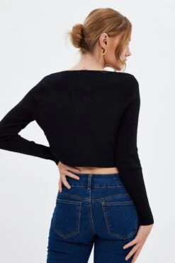 Black Knit Cardigan Long Sleeve -FabWear Shop fitted cardigan black knit cardigan long sleeve 33580415516865