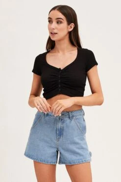 Black Short Sleeve Button Down Cardigan -FabWear Shop fitted cardigan black short sleeve button down cardigan 32981001601217