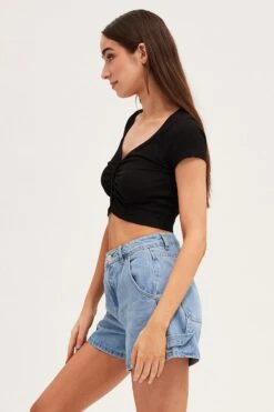 Black Short Sleeve Button Down Cardigan -FabWear Shop fitted cardigan black short sleeve button down cardigan 32981001633985