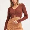 Brown Knit Cardigan Long Sleeve Crop