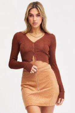 Brown Knit Cardigan Long Sleeve Crop -FabWear Shop fitted cardigan brown knit cardigan long sleeve crop 32965156667585