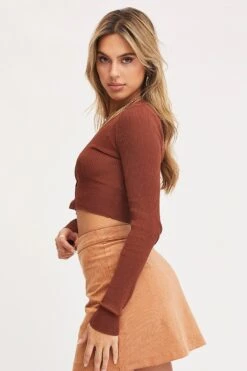 Brown Knit Cardigan Long Sleeve Crop -FabWear Shop fitted cardigan brown knit cardigan long sleeve crop 32965156733121
