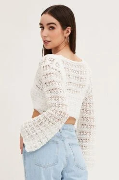White Knit Cardigan Long Sleeve Crochet -FabWear Shop fitted cardigan white knit cardigan long sleeve crochet 33006994522305