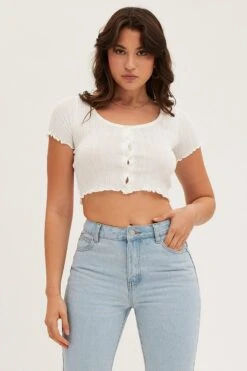 White Knit Cardigan Short Sleeve Crop Round Neck -FabWear Shop fitted cardigan white knit cardigan short sleeve crop round neck 32966377701569