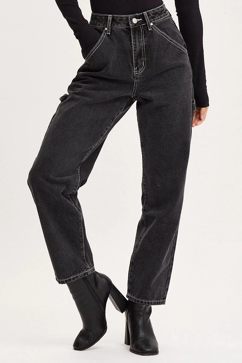 Black Carpenter Denim Jeans High Rise 2 Black Carpenter Denim Jeans High Rise - Image 2