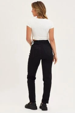Black High Rise Mom Jeans -FabWear Shop hw straight leg jean black high rise mom jeans 32965611651265