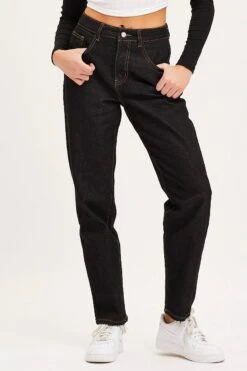 Black Mom Jeans High Rise -FabWear Shop hw straight leg jean black mom jeans high rise 32965623578817